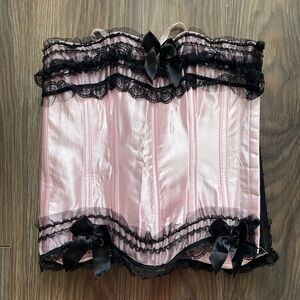 Satin Lace Trim Bustier Corset in Blush Pink with Black Accents